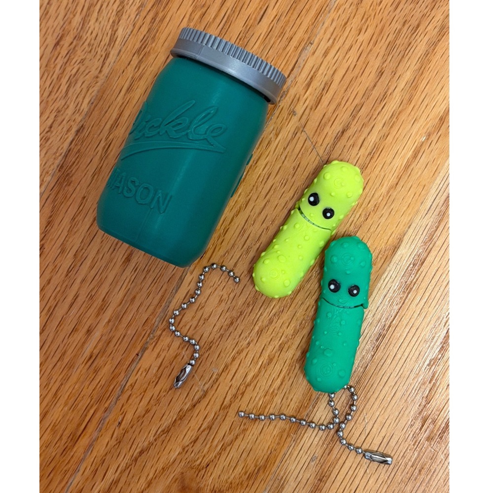 3D Printed Pickle Mason Jar with Two Mini Pickle Charms Fidget Toy Set Teal